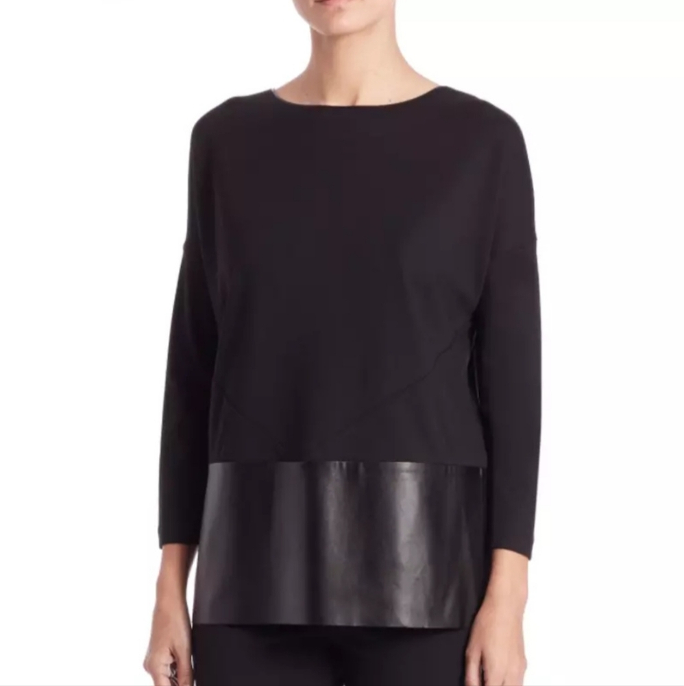 Lafayette 148 Womens Faux Leather Trim Blouse Sz PS Career Academia